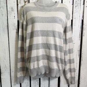American Rag Stripe Cotton Sweater Womens Large Gray Cream So Soft Preppy Grunge